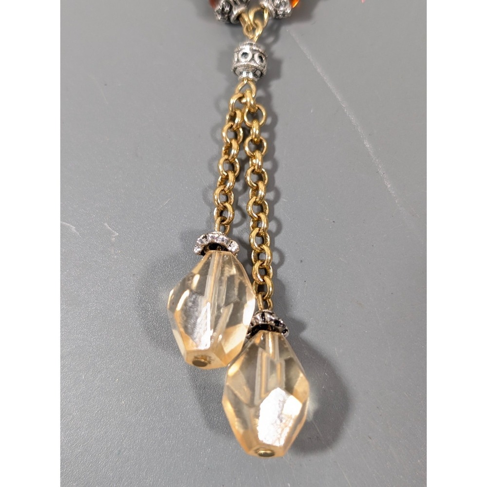 Avon Double Chain‎ Lariat Amber Color Beaded Necklace Elegant Chic 19 in - Picture 3 of 12
